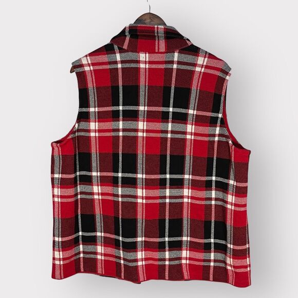 Chaps Full Zip Vest Women 1X Red Plaid Sleeveless Collared 100% Cotton AA66 - Picture 8 of 8